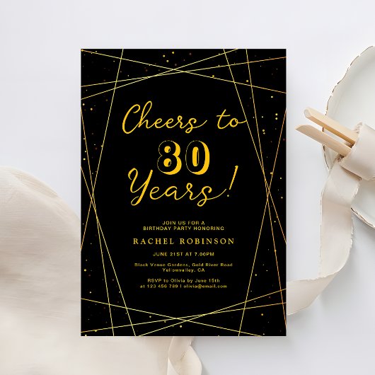 Invitation Surprise Birthday Party Black & Gold Geometric