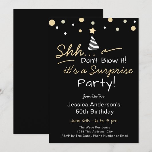 Invitation Surprise Birthday Party don't blow it (Devant / Derrière)