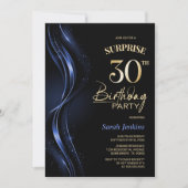 Invitation Surprise Black Blue 30th Birthday Party (Devant)