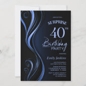 Invitation Surprise Black Blue 40th Birthday Party (Devant)