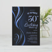 Invitation Surprise Black Blue 50th Birthday Party (Debout devant)