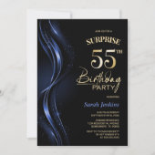 Invitation Surprise Black Blue 55th Birthday Party (Devant)