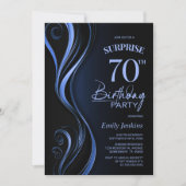 Invitation Surprise Black Blue 70th Birthday Party (Devant)