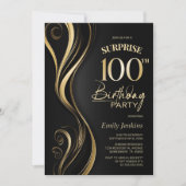 Invitation Surprise Black Gold 100e fête d'anniversaire (Devant)