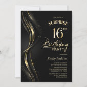 Invitation Surprise Black Gold 16e fête d'anniversaire (Devant)