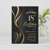 Invitation Surprise Black Gold 18e fête d'anniversaire (Debout devant)