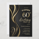 Invitation Surprise Black Gold 60e fête d'anniversaire (Devant)