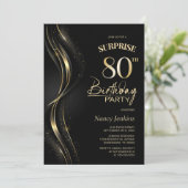 Invitation Surprise Black Gold 80th Birthday Party (Debout devant)