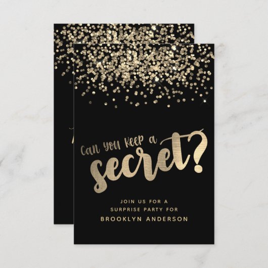 Invitation Surprise Black Gold Parties scintillant Anniversai (Devant / Derrière)