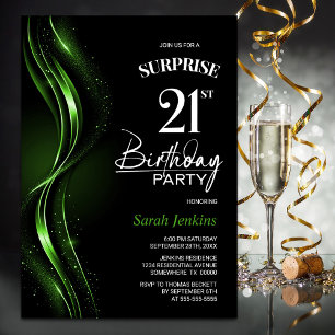 Invitation Surprise Black Green 21e fête d'anniversaire