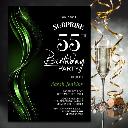 Invitation Surprise Black Green 55e anniversaire