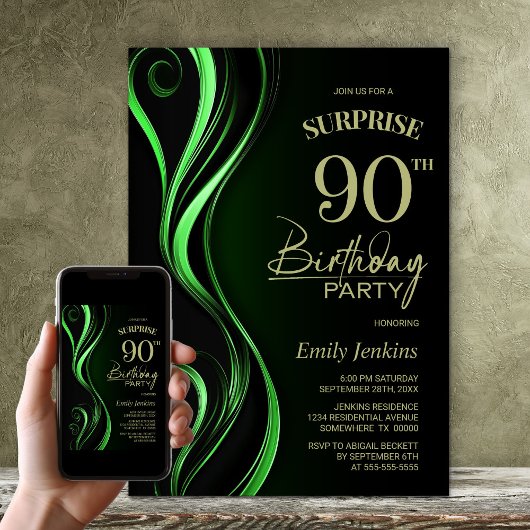 Invitation Surprise Black Green 90e anniversaire
