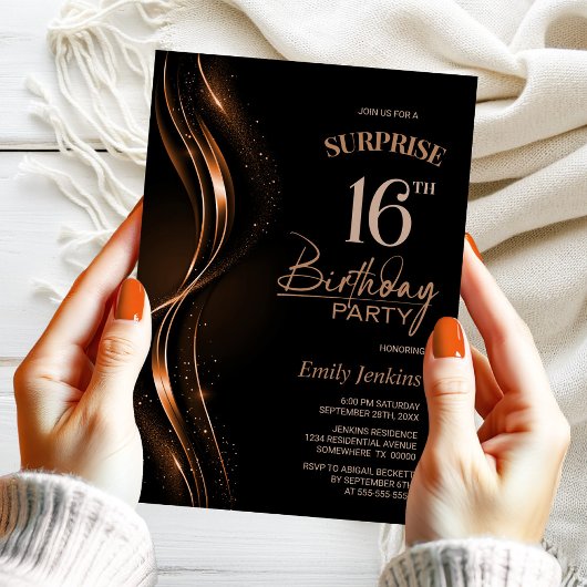 Invitation Surprise Black Orange 16e anniversaire