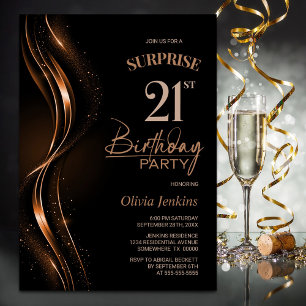 Invitation Surprise Black Orange 21e fête d'anniversaire