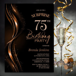 Invitation Surprise Black Orange 75e fête d'anniversaire