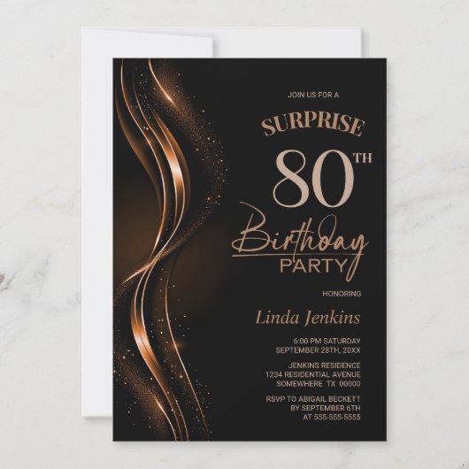 Invitation Surprise Black Orange 80e anniversaire (Devant)