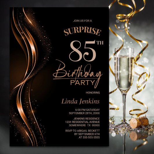 Invitation Surprise Black Orange 85e fête d'anniversaire