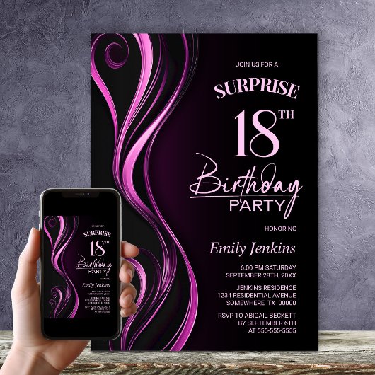 Invitation Surprise Black Pink 18ème anniversaire
