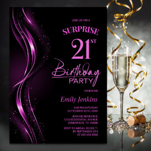 Invitation Surprise Black Pink 21e fête d'anniversaire
