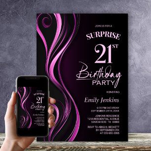 Invitation Surprise Black Pink 21e fête d'anniversaire
