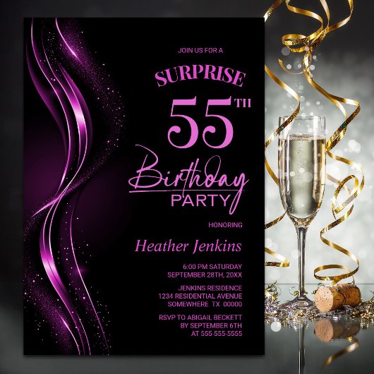 Invitation Surprise Black Pink 55e anniversaire fête