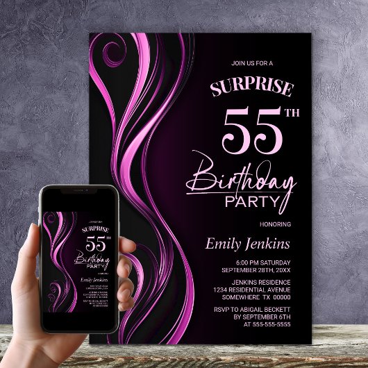 Invitation Surprise Black Pink 55e anniversaire fête