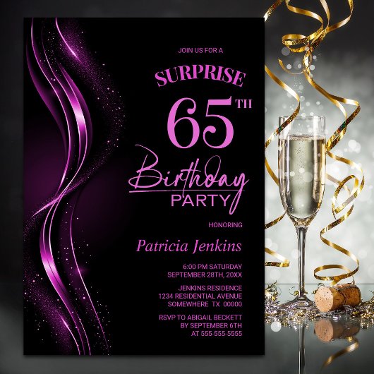 Invitation Surprise Black Pink 65e anniversaire fête