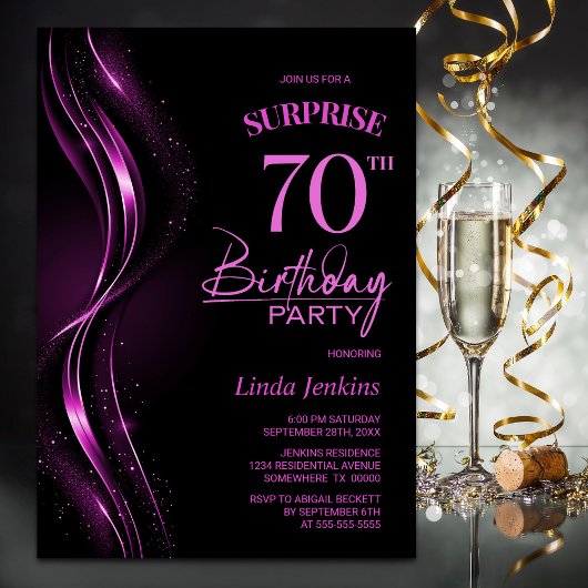 Invitation Surprise Black Pink 70e anniversaire fête