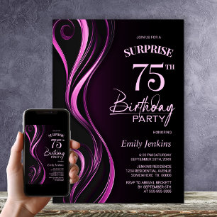 Invitation Surprise Black Pink 75e fête d'anniversaire