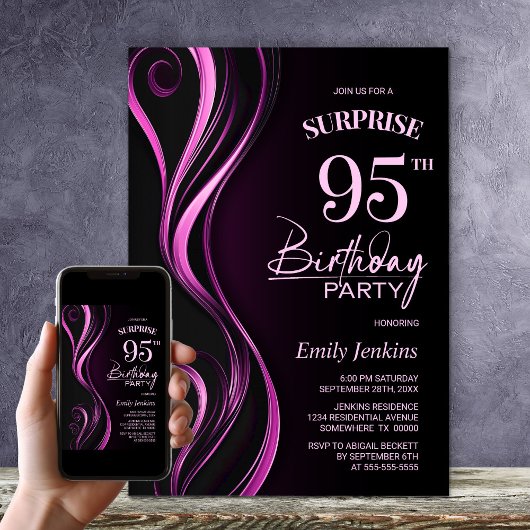 Invitation Surprise Black Pink 95e fête d'anniversaire