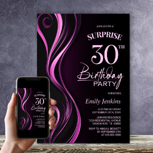 Invitation Surprise Black Pink fête du 30e anniversaire