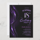 Invitation Surprise Black Purple 18e fête d'anniversaire (Devant)