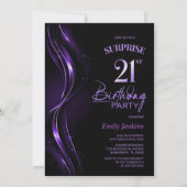 Invitation Surprise Black Purple 21e fête d'anniversaire (Devant)