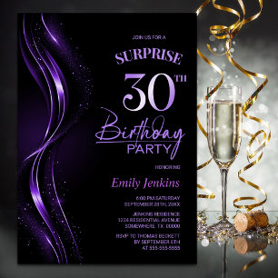 Invitation Surprise Black Purple 30e fête d'anniversaire