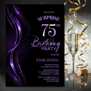 Invitation Surprise Black Purple 75e anniversaire fête