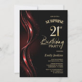 Invitation Surprise Black Red 21st Birthday Party (Devant)