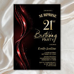 Invitation Surprise Black Red 21st Birthday Party<br><div class="desc">Cette invitation de 21e anniversaire moderne en noir et rouge donne le ton parfait pour une fête surprise. Personnalisez facilement votre invitation avec le nom de l'invité d'honneur, les détails de la fête et les informations sur le lieu en quelques clics seulement. Vous serez en mesure de créer une nuit...</div>