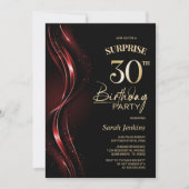 Invitation Surprise Black Red 30th Birthday Party (Devant)