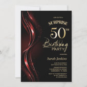 Invitation Surprise Black Red 50th Birthday Party (Devant)