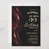Invitation Surprise Black Red 55th Birthday Party (Devant)