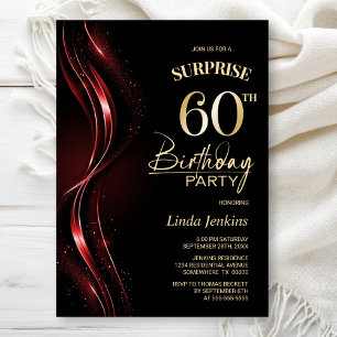 Invitation Surprise Black Red 60th Birthday Party