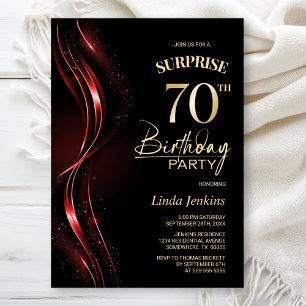 Invitation Surprise Black Red 70th Birthday Party