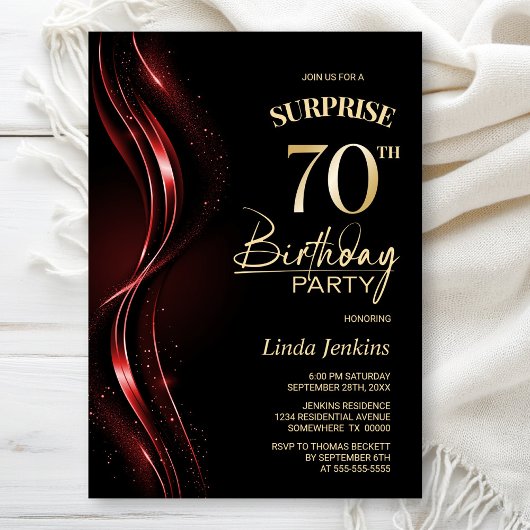 Invitation Surprise Black Red 70th Birthday Party