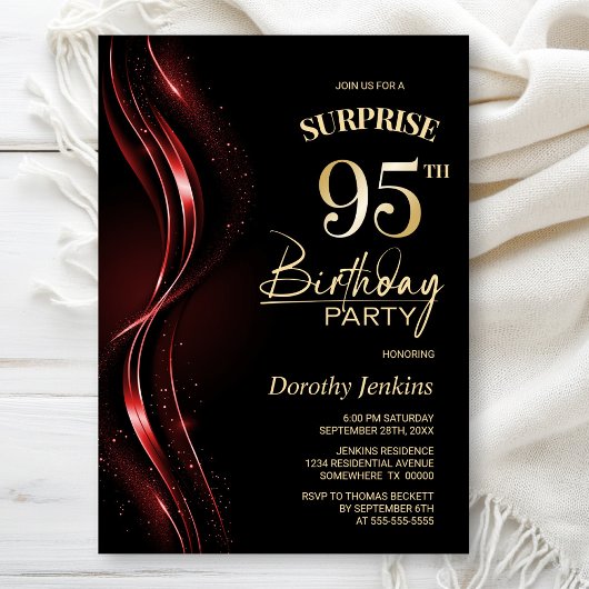 Invitation Surprise Black Red 95th Birthday Party