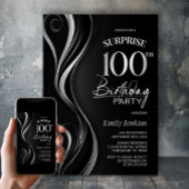 Invitation Surprise Black Silver 100e fête d'anniversaire