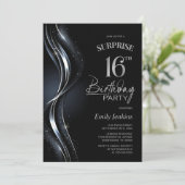 Invitation Surprise Black Silver 16e fête d'anniversaire (Debout devant)
