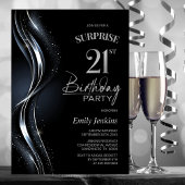 Invitation Surprise Black Silver 21e fête d'anniversaire