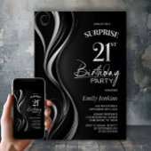 Invitation Surprise Black Silver 21e fête d'anniversaire