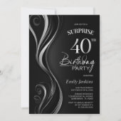 Invitation Surprise Black Silver 40e fête d'anniversaire (Devant)
