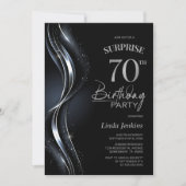 Invitation Surprise Black Silver 70e fête d'anniversaire (Devant)